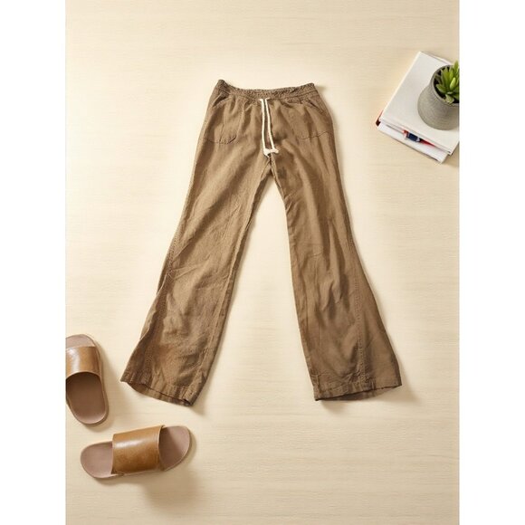 CALI 1850 Linen Blend Drawstring Pants – Brown Wide Leg Lounge M - Picture 1 of 10